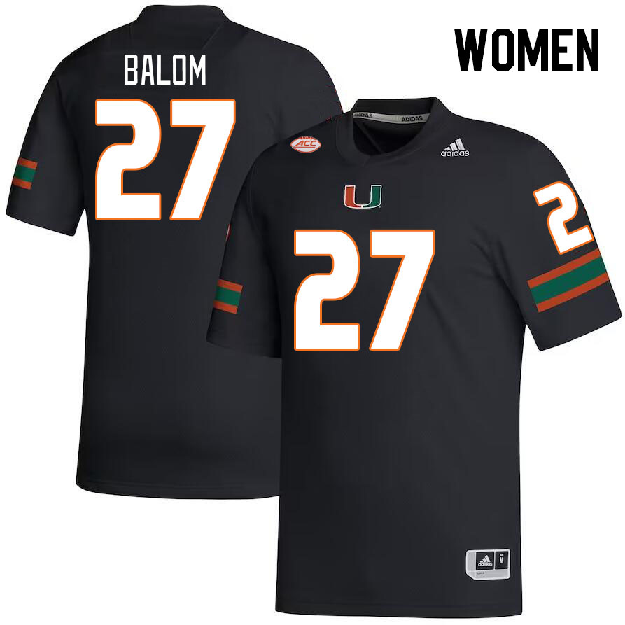 Women #27 Brian Balom Miami Hurricanes College Football Jerseys Stitched-Black